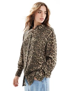 ASOS DESIGN - Camicia misto lino vestibilità comoda con stampa leopardata-Multicolore