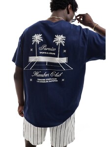 ASOS DESIGN - T-shirt oversize blu navy con stampa tennis sulla schiena