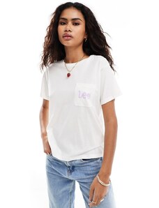 Lee Jeans - T-shirt écru con logo sulla tasca-Bianco