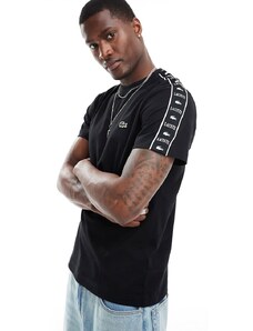 Lacoste - T-shirt a maniche corte nera con fettuccia-Nero