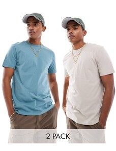 ASOS DESIGN - Confezione da 2 T-shirt girocollo beige e blu-Multicolore