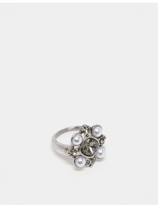 Reclaimed Vintage - Anello in acciaio inossidabile con pietre e perle-Argento