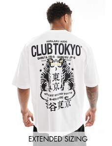 ASOS DESIGN - T-shirt oversize bianca con scritta "Tokyo" sul retro-Bianco