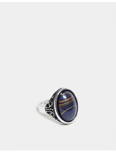 Reclaimed Vintage - Anello unisex argentato con pietra sintetica blu-Argento