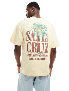 Jack & Jones - T-shirt oversize color latticello con stampa "Santa Cruz" sul retro-Bianco