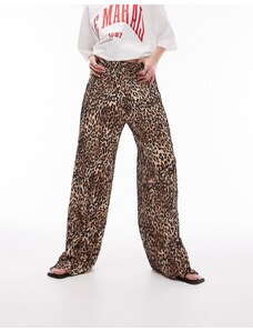 Topshop - Pantaloni plissé con stampa leopardata-Multicolore