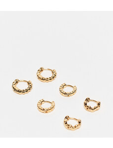 ASOS DESIGN - Confezione da 3 paia di orecchini a cerchio placcati in oro 14 kt con design misti
