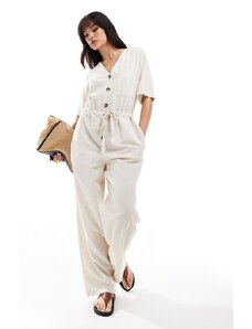 Vero Moda - Aware - Tuta jumpsuit a maniche corte color crema allacciata in vita-Bianco