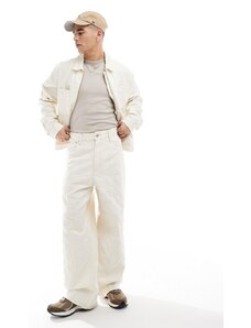 Bershka - Pantaloni in denim e jacquard a fondo ampio color écru in coordinato-Neutro
