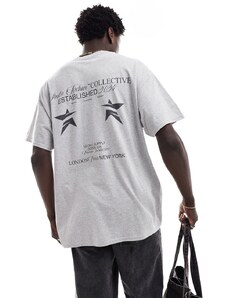 ASOS DESIGN - T-shirt oversize grigio mélange con stampa su petto e schiena