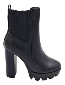 Malu Shoes Stivaletto Tronchetto alto donna pelle nero con tacco largo 15 e plateau 4 cm linea Basic elastico Chelsea moda platform