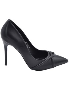 Malu Shoes Decollete scarpa donna a punta in pelle nera con nodo in rilievo tacco sottile 12 cm elegante evento cerimonia