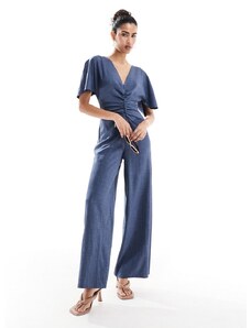 ASOS DESIGN - Tuta jumpsuit blu navy arricciata sul davanti con cut-out sul retro
