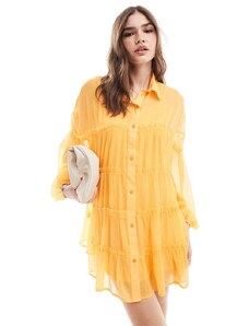 ASOS DESIGN - Vestito camicia corto in chiffon punto smock color mandarino-Arancione