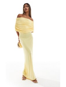 ASOS DESIGN - Vestito lungo giallo a coste senza maniche con scollo Bardot