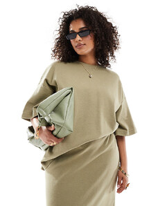 ASOS Edition Curve - T-shirt oversize in jersey premium pesante color kaki in coordinato-Neutro