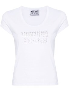 MOSCHINO JEANS T-shirt bianca logo strass