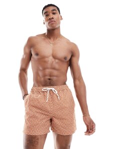 New Look - Tyrone - Pantaloncini da bagno color ruggine con motivo a triangoli-Marrone
