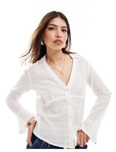 Wednesday's Girl - Camicia attillata garzata con colletto aperto bianca-Bianco