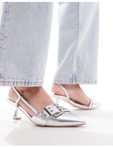 SIMMI Shoes SIMMI London - Dala - Scarpe con tacco a punta con cinturino sul retro a dettaglio con fibbia con occhielli argento metallizzato