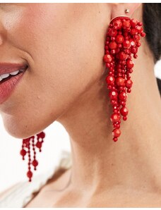 ASOS DESIGN - Orecchini pendenti con design a cascata di perline rossi-Rosso