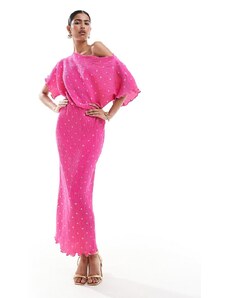 Never Fully Dressed - Tilly - Vestito lungo plissé rosa con dettagli floccati oro