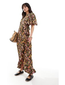 Vero Moda - Vestito lungo a portafoglio con stampa a fiori su base scura-Multicolore