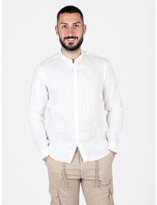 S.O.S Store Of Shirt Camicia In Lino Da Uomo a Maniche Lunghe Classiche Bianco Taglia 3xl