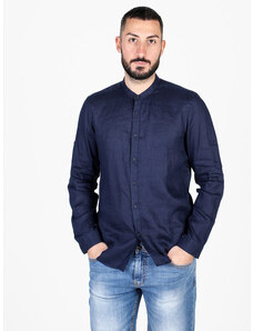 S.O.S Store Of Shirt Camicia In Lino Da Uomo a Maniche Lunghe Classiche Blu Taglia L