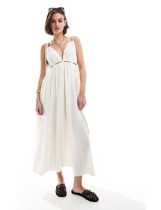 ASOS DESIGN - Vestito lungo in tessuto doppio color crema con spalline attorcigliate e cut-out-Bianco