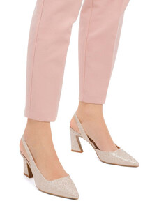 Décolleté gioiello slingback oro rosa glitterate con tacco a campana 7 cm Swish Jeans
