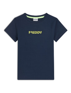 Freddy T-shirt da bambina con logo fluo decorato da strass
