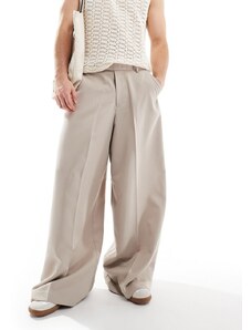 ASOS DESIGN - Pantaloni eleganti a fondo super ampio color pietra-Neutro