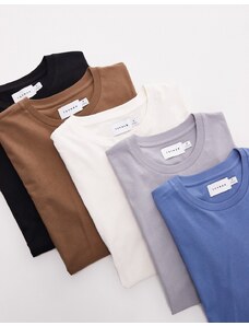 Topman - Confezione da 5 T-shirt classiche nera, écru, marrone, blu e grigia-Multicolore