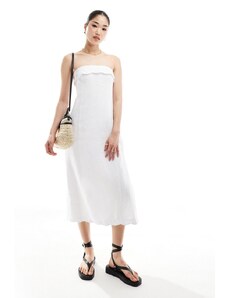 Abercrombie & Fitch - Vestito midi misto lino senza spalline bianco con bordi ondulati