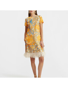 La DoubleJ Dresses gend - Mini Swing Dress Anemone Orange L 98% Silk 2% Ostrich Feathers