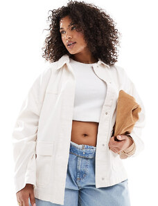 ASOS Curve ASOS DESIGN Curve - Camicia giacca in twill di cotone écru con tasche-Bianco