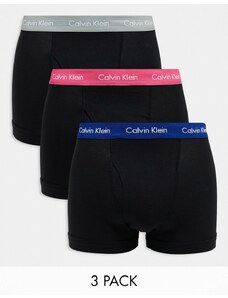Calvin Klein - Cotton Stretch - Confezione da 3 boxer aderenti traspiranti neri con elastico colorato-Nero