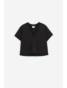 Courreges T-Shirt CROPPED V NECK in cotone nero