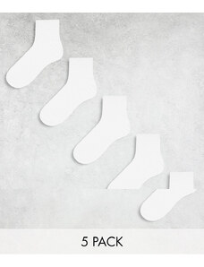 River Island - Confezione di 5 paia di calzini bianchi alla caviglia-Bianco