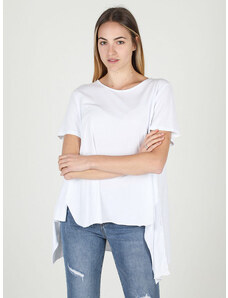 Wendy Trendy Maxi T-shirt Donna Asimmetrica In Cotone Manica Corta Bianco Taglia Unica