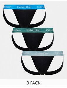 Calvin Klein - Cotton Stretch - Confezione da 3 sospensori neri con fascia in vita colorata-Nero