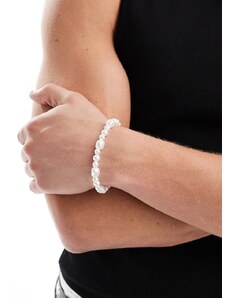 ASOS DESIGN - Bracciale con perle sintetiche irregolari bianche e barretta a T-Bianco