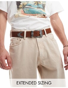 ASOS DESIGN - Cintura in pelle sintetica marrone con fibbia stile western