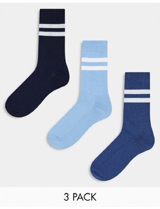 ASOS DESIGN - Confezione da 3 paia di calze blu a righe