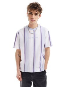 Guess Originals - T-shirt oversize unisex bianca a righe verticali viola