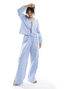 Luna - Pantaloni del pigiama oversize blu a quadretti in coordinato