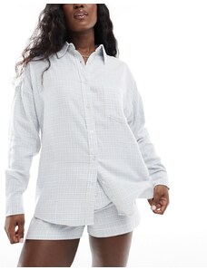 Cotton On - Camicia del pigiama oversize in flanella color panna cotta a quadri-Bianco