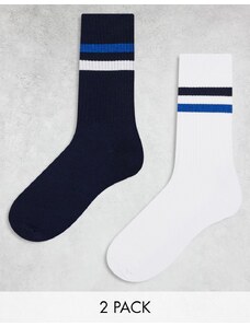 ASOS DESIGN - Confezione da 2 paia di calzini blu navy con righe colorate