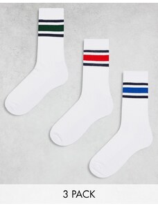 ASOS DESIGN - Confezione da 3 paia di calzini bianchi a righe multicolore-Bianco